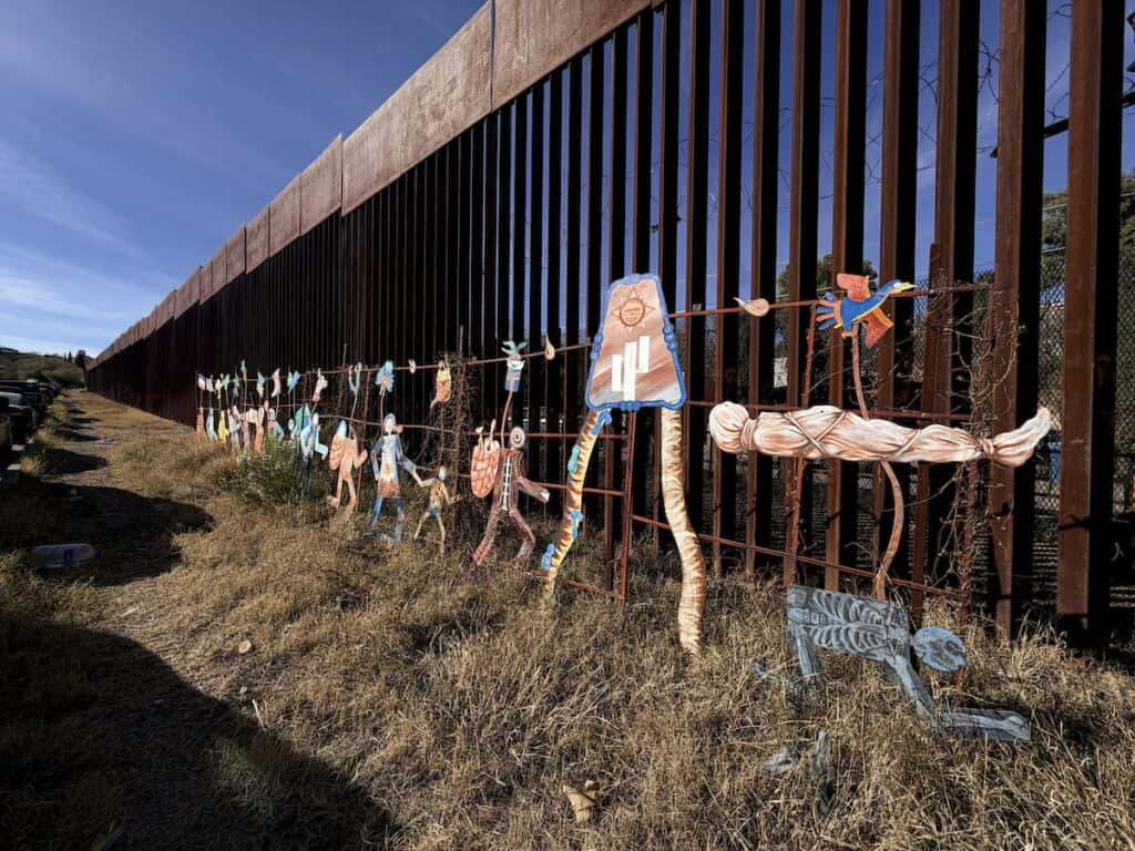 Immigrant art placed in front of the border wall