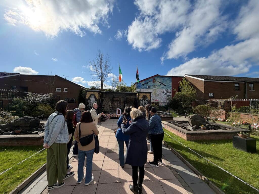 Amplify Peace group visiting the Clonard Martyrs Memorial Garden in Belfast
